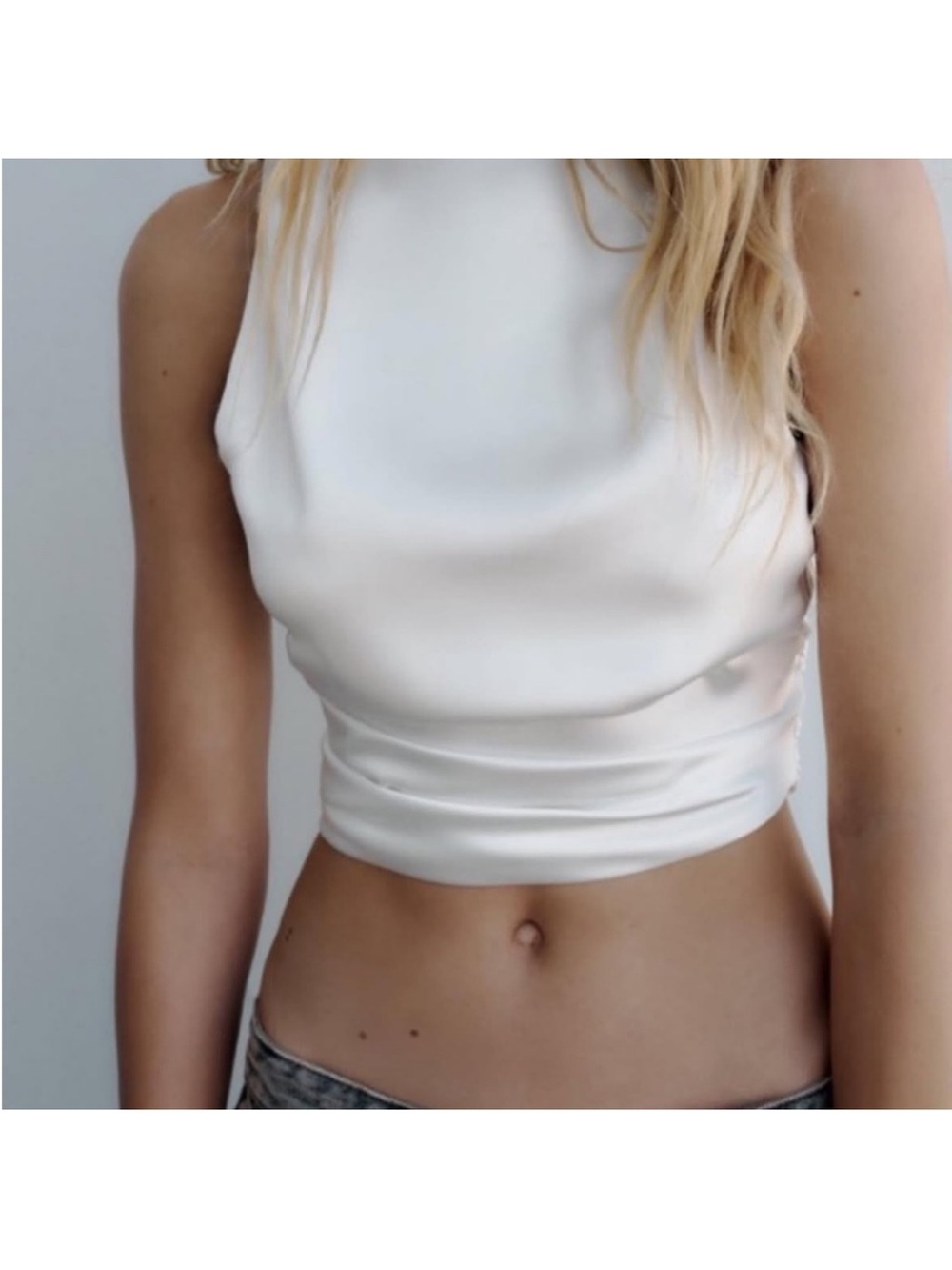 Zara Cream Satin Crop Top